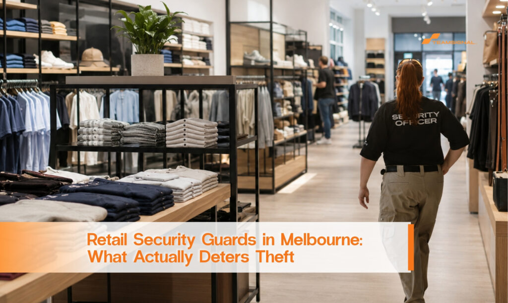 TeamSignal security officer patrolling a Melbourne retail clothing store to help deter theft.